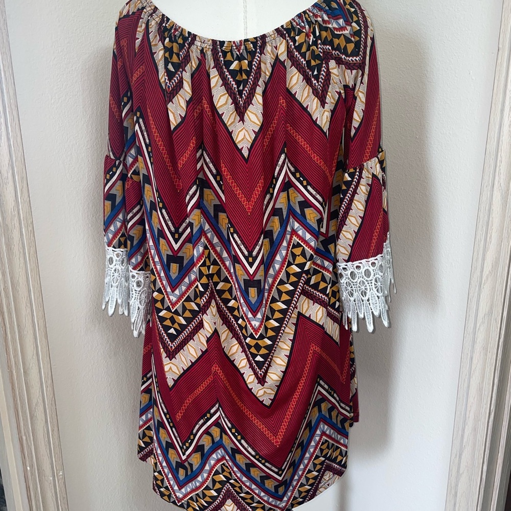 Win Win Boho Off Shoulder Chevron Top